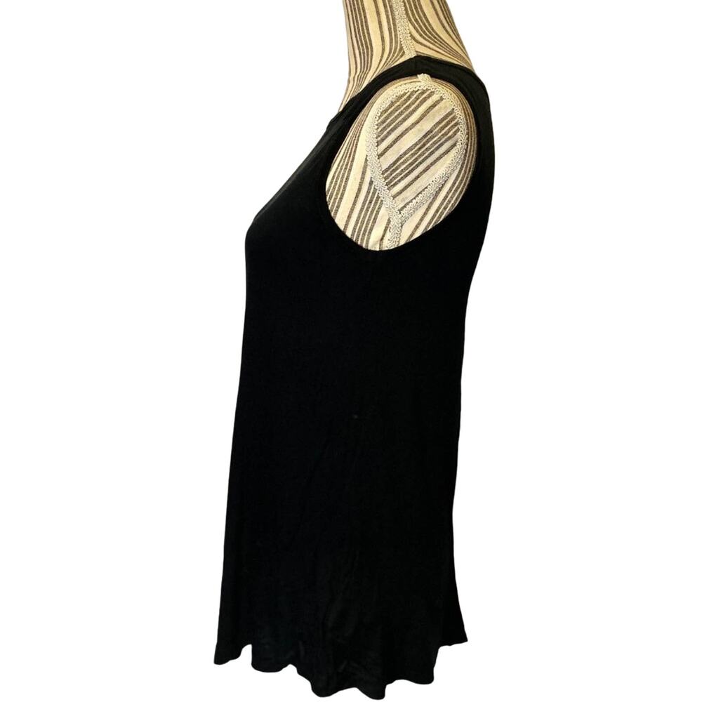 Luxe Black Asymmetrical Hem Sleeveless Long Tank Tunic Top Women Sz Large - Picture 4 of 7